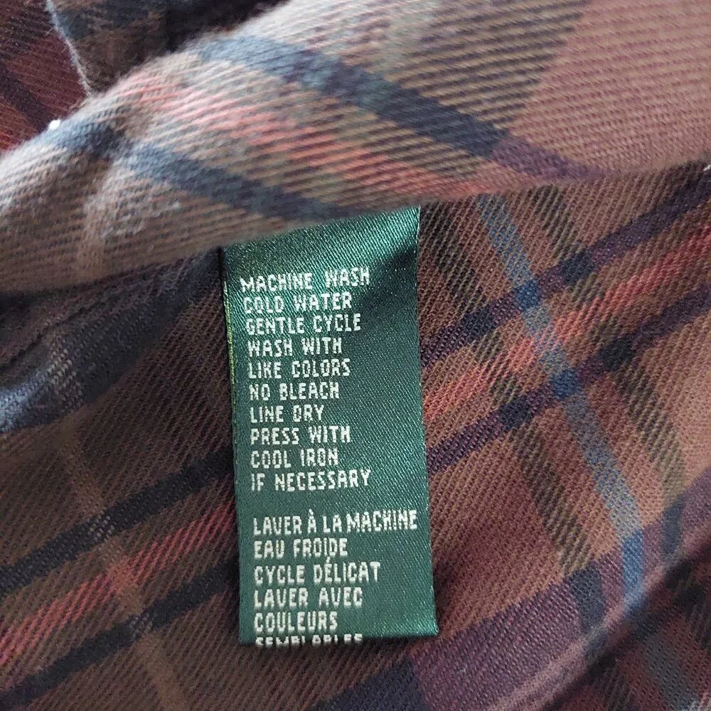 Lauren Ralph Lauren Women's M Plaid Flannel Button-up Shirt Brown 100% Cotton - Picture 5 of 8